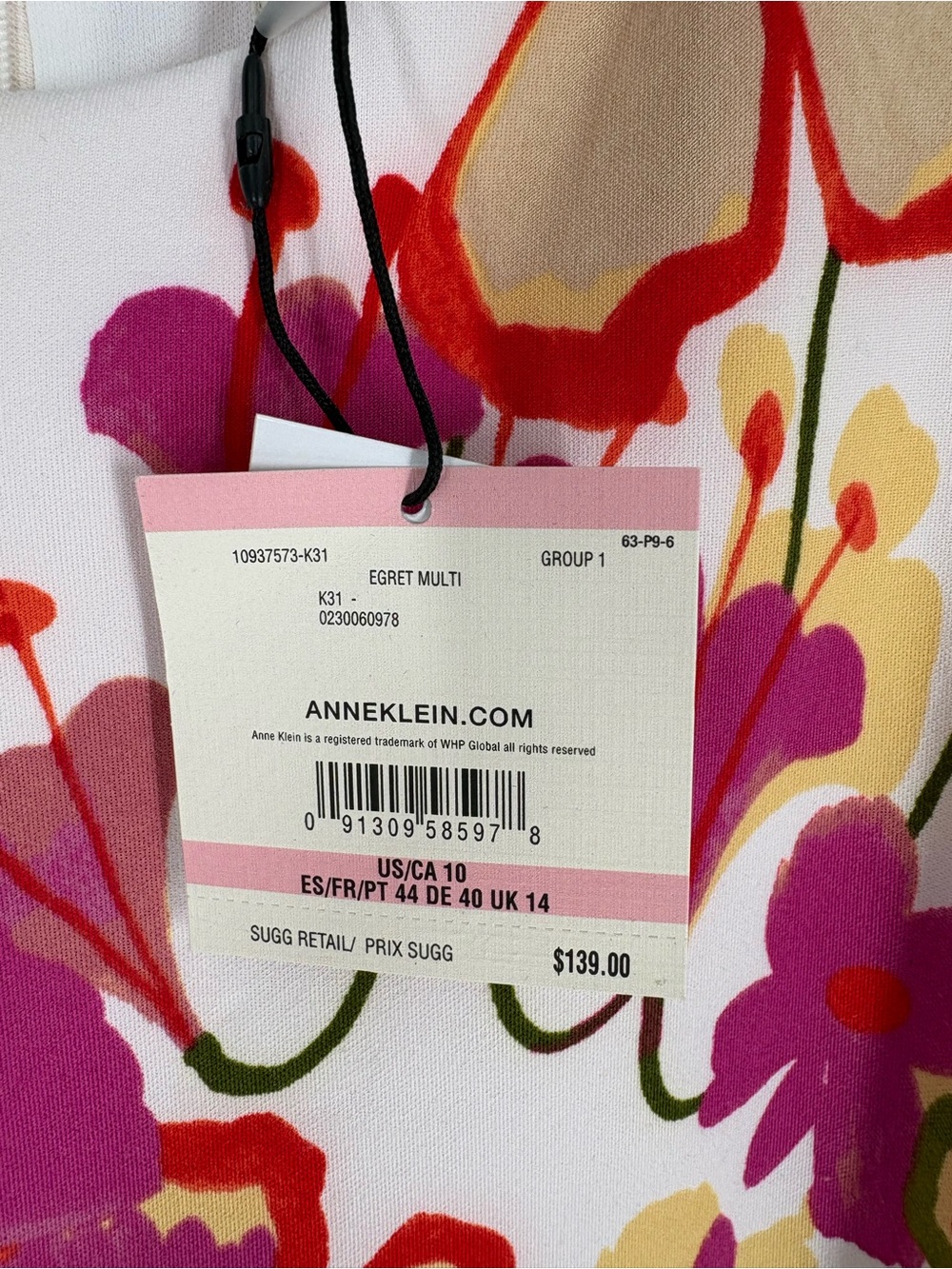 New Anne Klein Cream Shift Dress with Pink, Red & Green Floral Print size 10 - Picture 5 of 5